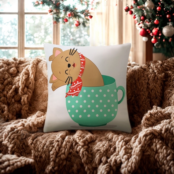 Новый год. Чехол на подушку Этель Новогодняя чашка 40х40см,100% п/э Новый год. Чехол на подушку Этель Новогодняя чашка 40х40см,100% п/э