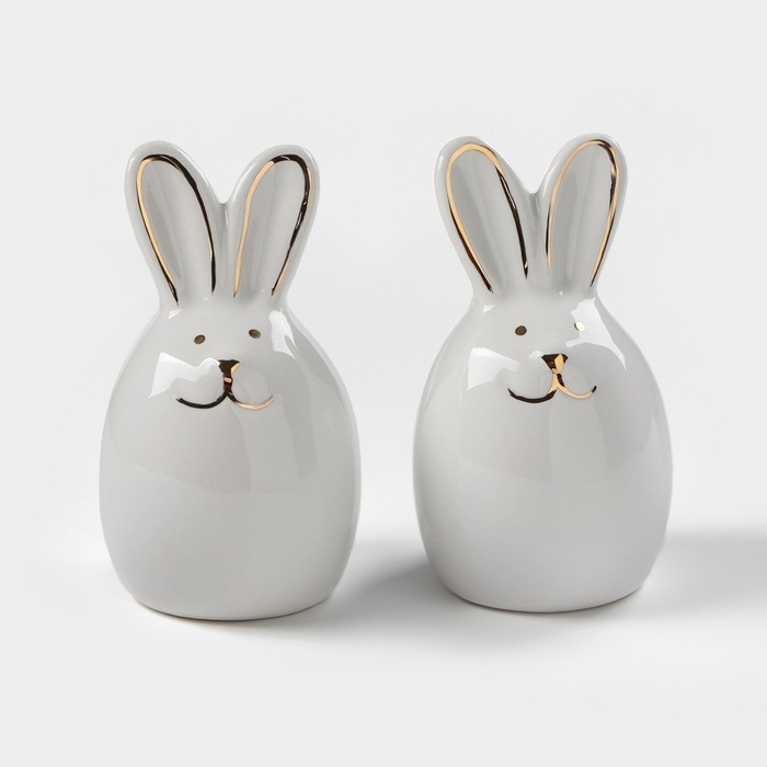 Набор для специй Доляна &laquo;Зайка в золотом&raquo;, 2 предмета: солонка 50 мл, перечница 50 мл, цвет белый