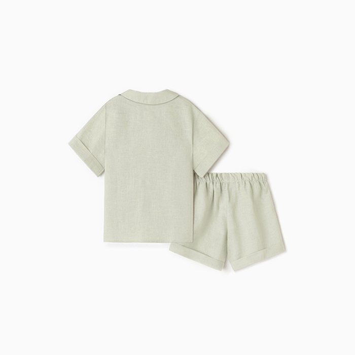 Костюм детский (рубашка и шорты) Крошка Я Linen, р. 86-92, зеленый