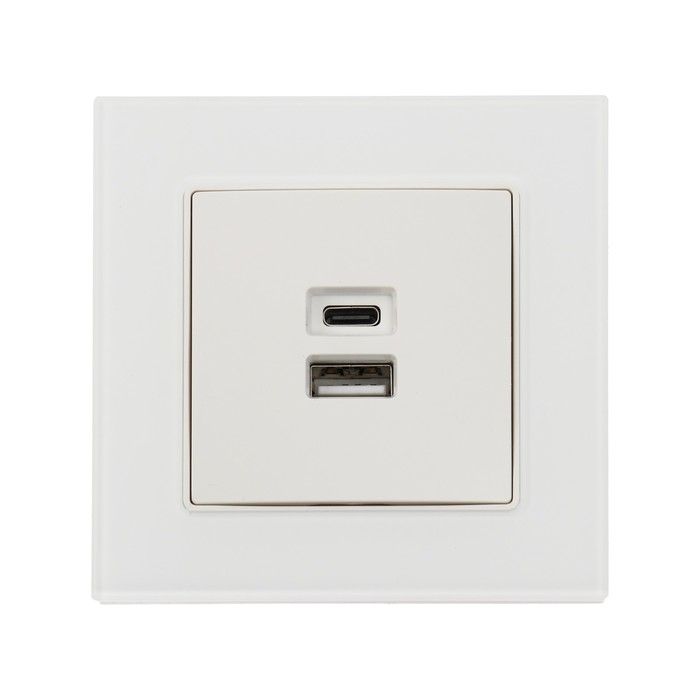 Розетка с USB-A + USB-C разъёмами, 2.1 A, 5В, TOT Glossy Glass, скрытая, стекло, белая Розетка с USB-A + USB-C разъёмами, 2.1 A, 5В, TOT Glossy Glass, скрытая, стекло, белая