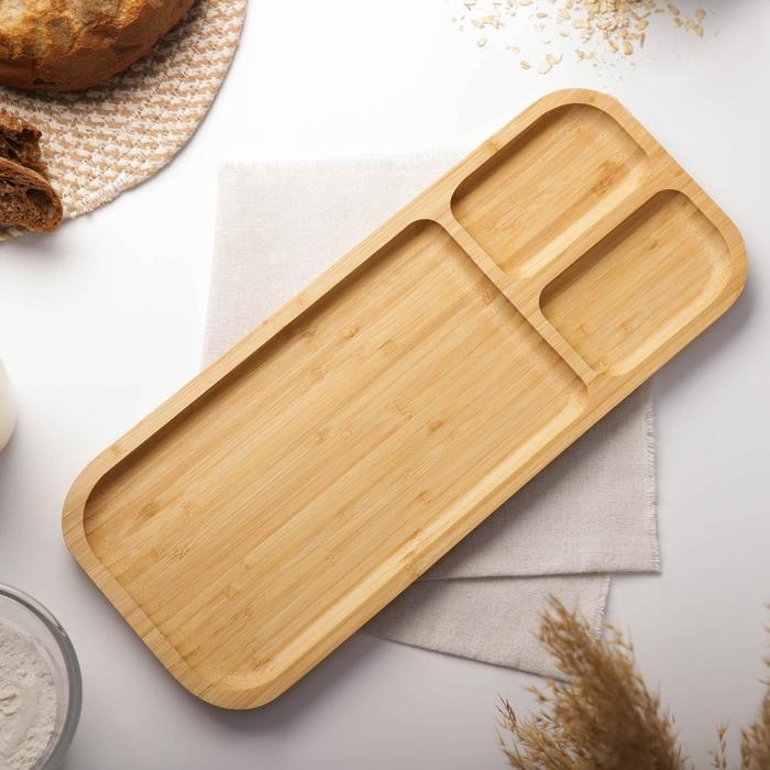 Менажница Доляна Striata, 3 секции, 39,5&times;16 см, бамбук