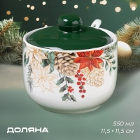 Сахарница новогодняя Доляна &laquo;Рождественский вечер&raquo;, 550 мл, керамика, цвет белый