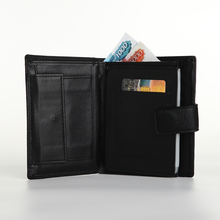 Портмоне мужское на магните 3 в 1, отдел для автодокументов, паспорта, цвет чёрный Портмоне мужское на магните 3 в 1, отдел для автодокументов, паспорта, цвет чёрный