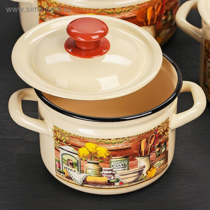 Набор кастрюль &laquo;Сельский мотив&raquo;, 3 предмета: 2 л, 3 л, 5 л, эмалированные крышки, индукция