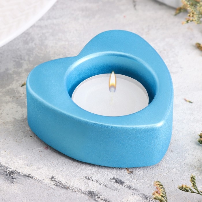 Подсвечник Подсвечник "Сердце малое. Мрамор" из гипса,7х3см,голубой
