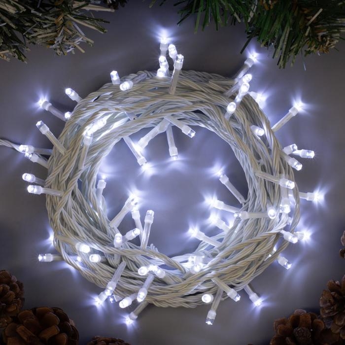 Гирлянда &laquo;Нить&raquo; 10 м, IP20, белая нить, 100 LED, свечение белое, 8 режимов, 220 В
