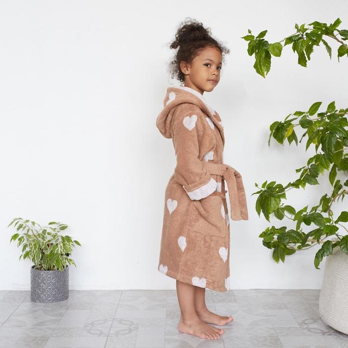 Халат махровый детский Крошка Я &laquo;Сердечки&raquo; размер 30, цвет мокко, 100% хлопок 360 г/м2