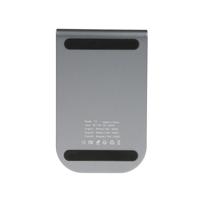 Беспроводное зарядное устройство T3, 3 в 1, 15 Вт + 5 Вт + 5 Вт, MagSafe, серебристое Беспроводное зарядное устройство T3, 3 в 1, 15 Вт + 5 Вт + 5 Вт, MagSafe, серебристое