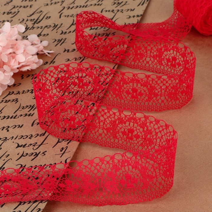 Кружево капроновое, 35 мм &times; 10 &plusmn; 1 м, цвет красный