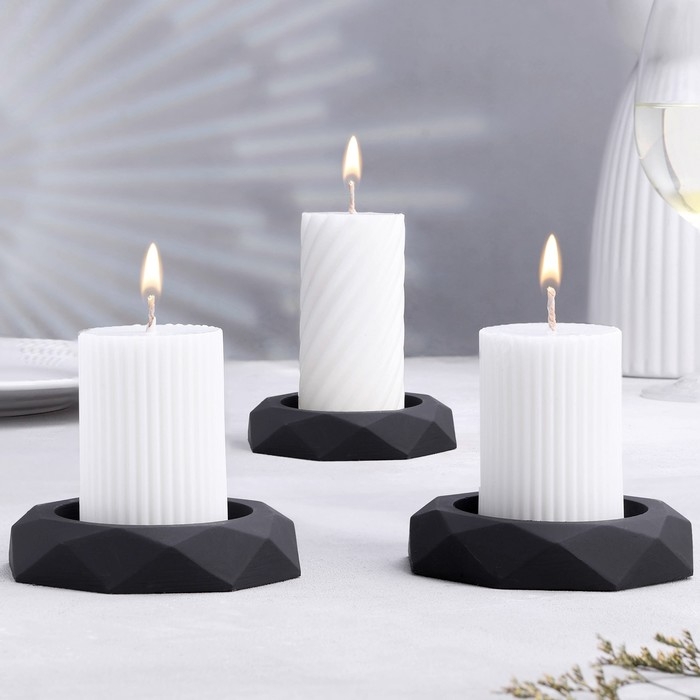 Подсвечник "Грани", набор 3 шт, 2,3х10 см, графит