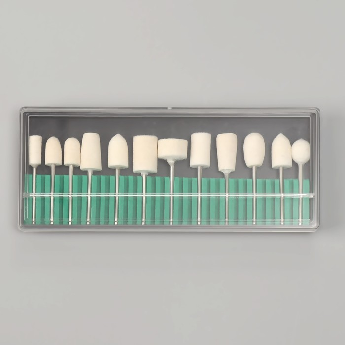 Фрезы войлочные для маникюра в пластиковом органайзере, 12 шт Фрезы войлочные для маникюра в пластиковом органайзере, 12 шт