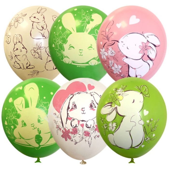 Шар латексный 12" &laquo;Зайки&raquo;, МИКС, набор 5 шт.