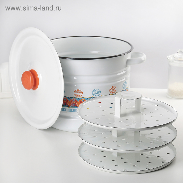 Мантоварка-позница эмалированная, 9 л, декор, 3 вставки, цвет МИКС Мантоварка-позница эмалированная, 9 л, декор, 3 вставки, цвет МИКС