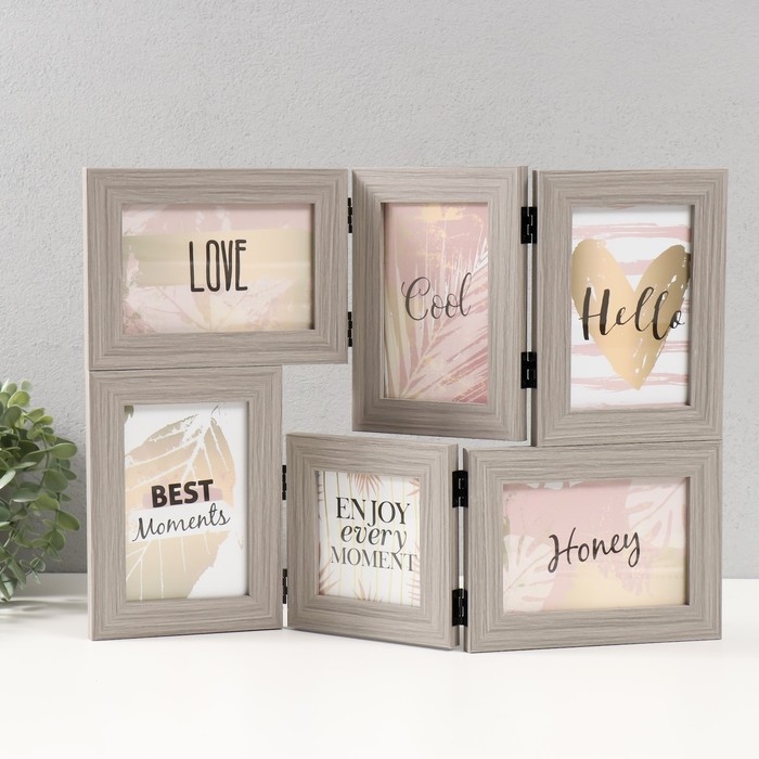 Фоторамка МДФ на 6 фото 10х15 см, 10х10 см Фоторамка МДФ на 6 фото 10х15 см, 10х10 см "Загадка" серая 33х47,8х1,1 см