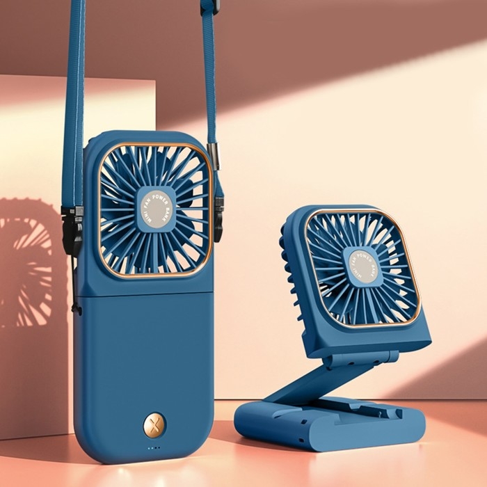 Портативный вентилятор F30, функция Power bank 3000 мАч, 3 режима, USB, складной, синий Портативный вентилятор F30, функция Power bank 3000 мАч, 3 режима, USB, складной, синий