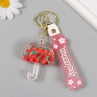 Брелок пластик с карабином, ремешком "Зонтик с клубничкой" водный с декором 6х5х2 см Брелок пластик с карабином, ремешком "Зонтик с клубничкой" водный с декором 6х5х2 см
