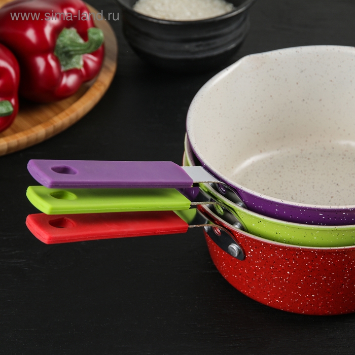 Ковш &laquo;Мрамор светлый&raquo;, 1 л, силиконовая ручка, антипригарное покрытие, цвет МИКС