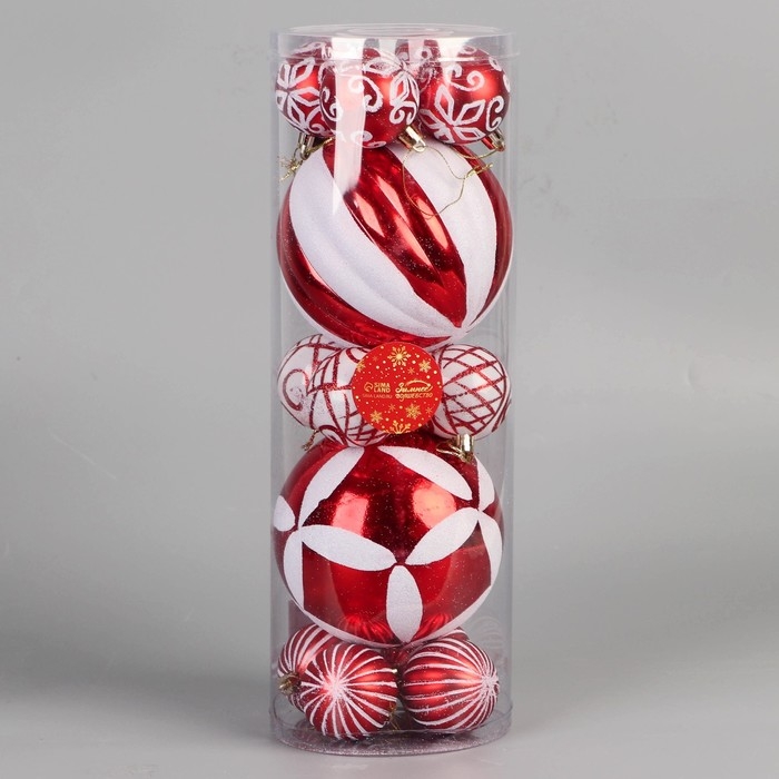 Набор шаров пластик d-5 и 12 см, 14 шт Набор шаров пластик d-5 и 12 см, 14 шт "Карнавал" красно-белый