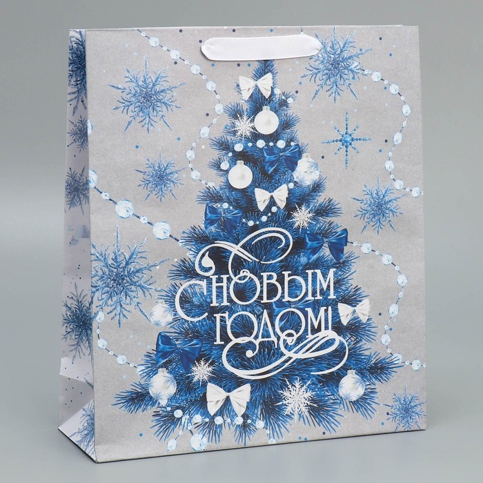 Пакет подарочный новогодний крафтовый вертикальный &laquo;С Новым годом&raquo;, M 26 х 30 х 9 см, Новый год