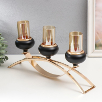 Подсвечник металл, стекло на 3 свечи "Тёмный рыцарь" чёрный матовый с золотом 40х25х12 см Подсвечник металл, стекло на 3 свечи "Тёмный рыцарь" чёрный матовый с золотом 40х25х12 см