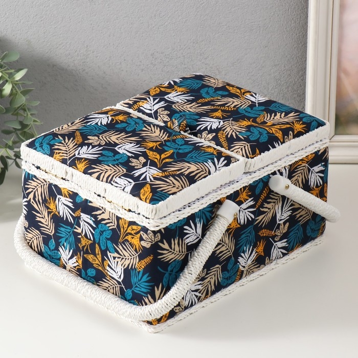 Шкатулка для рукоделия Шкатулка для рукоделия "Лесные веточки на синем" 19х26х14,5 см