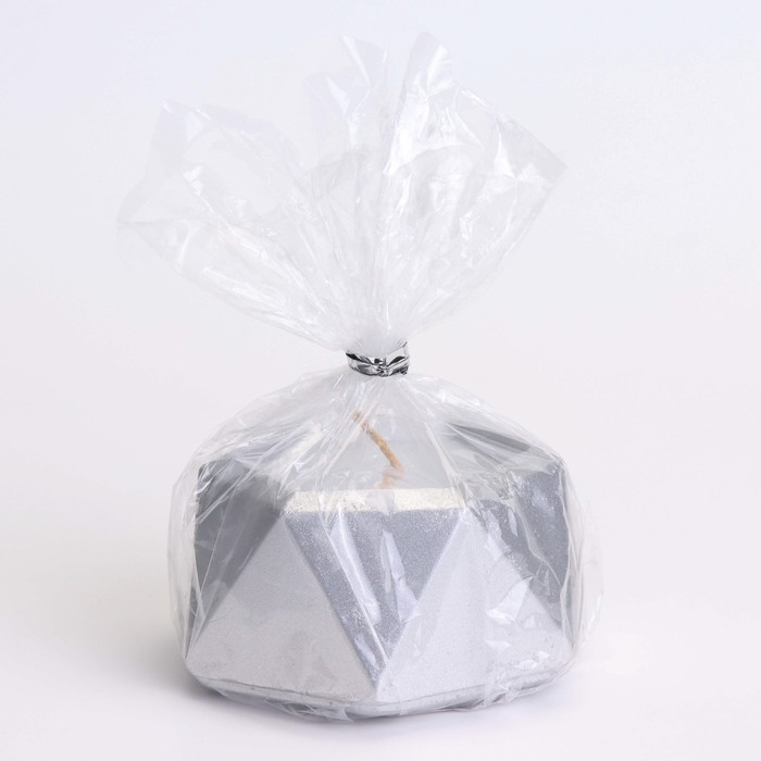 Свеча "Шестиугольник. Мрамор" в подсвечнике из гипса малый,7х3,5см,серебро