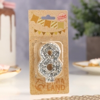 Свеча в торт &laquo;Блестки&raquo;, цифра "8", серебро, 6.5х4