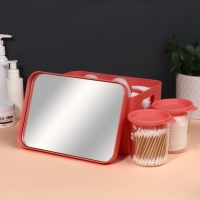 Набор органайзеров для хранения косметических принадлежностей &laquo;Eva&raquo;, 22,8 &times; 15,9 &times; 13,8 см, с зеркалом, цвет розовый