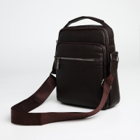 Сумка мужская через плечо TEXTURA, 3 наружных кармана, цвет коричневый