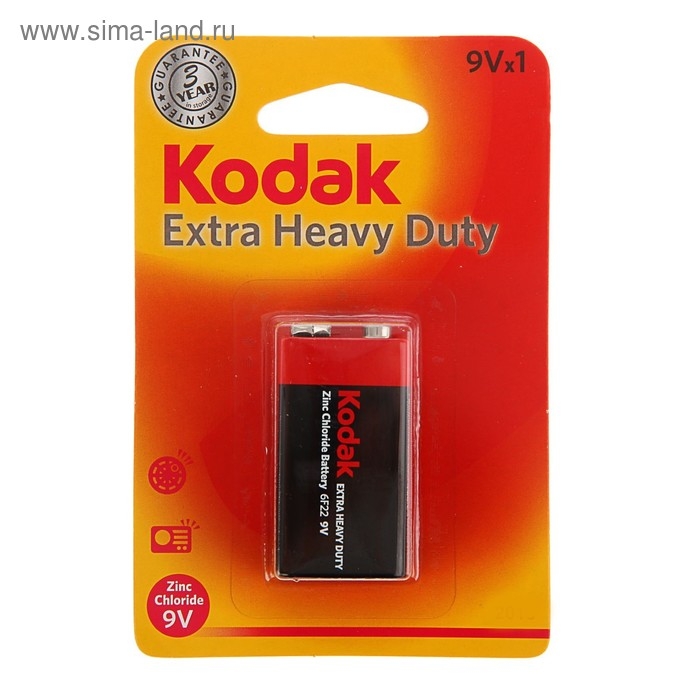 Батарейка солевая Kodak Extra Heavy Duty, 6F22-1BL, 9В, крона, блистер, 1 шт. Батарейка солевая Kodak Extra Heavy Duty, 6F22-1BL, 9В, крона, блистер, 1 шт.