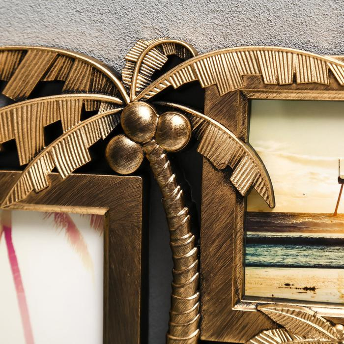 Фоторамка на 3 фото 10х15 см Фоторамка на 3 фото 10х15 см "Пальма с кокосами" золото 28х33 см