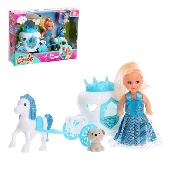 Кукла малышка &laquo;Ева&raquo; в платье, с каретой и питомцем