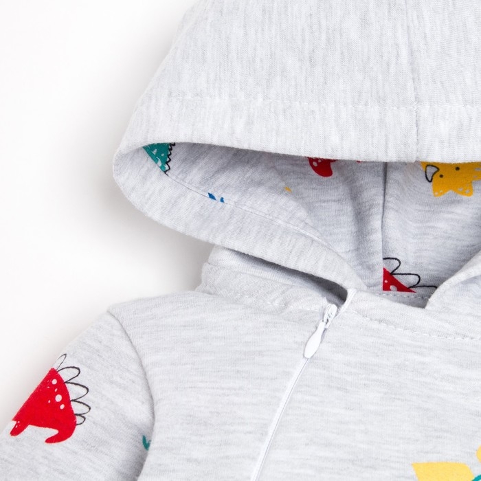 Комбинезон с капюшоном Крошка Я "Dino", рост 74-80 см, цвет серый