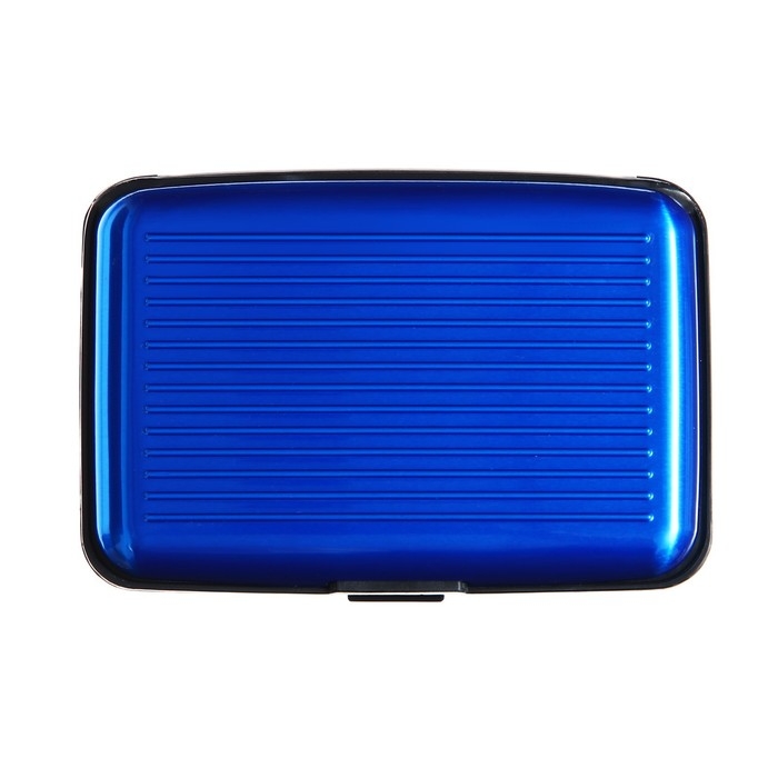 Визитница пластиковая, металлическая, с отделениями внутри, синяя