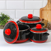 Набор кастрюль &laquo;Кармен&raquo;, 3 предмета: 2 л, 4 л, 5,5 л, индукция, цвет чёрно-красный