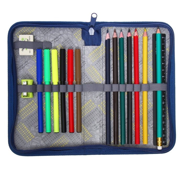 Пенал 1 секция, 115 х 205 мм, с наполнением 16 предметов, Calligrata Пенал 1 секция, 115 х 205 мм, с наполнением 16 предметов, Calligrata "Монстрики" ламинированный картон, 30П26/set