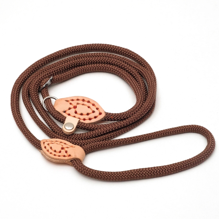 Поводок-удавка 150 см х 6 мм, полиэстер и натуральная кожа, коричневый Поводок-удавка 150 см х 6 мм, полиэстер и натуральная кожа, коричневый