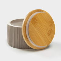 Банка для хранения сыпучих продуктов &laquo;Дымка&raquo;, 570 мл, 12&times;7,5 см, с бамбуковой крышкой, керамическая, цвет бежевый