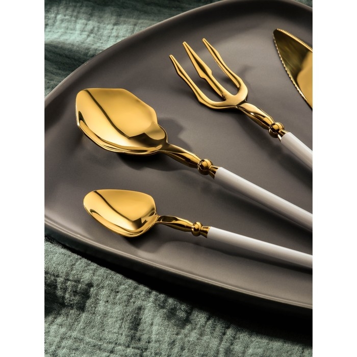 Столовые приборы из нержавеющей стали Magistro Ocean, 4 предмета, цвет металла золотой, ручка белая Столовые приборы из нержавеющей стали Magistro Ocean, 4 предмета, цвет металла золотой, ручка белая