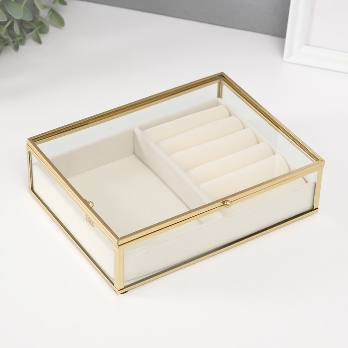 Шкатулка стекло с металлическим каркасом  "Мерлин" светлая 16х20х6 см