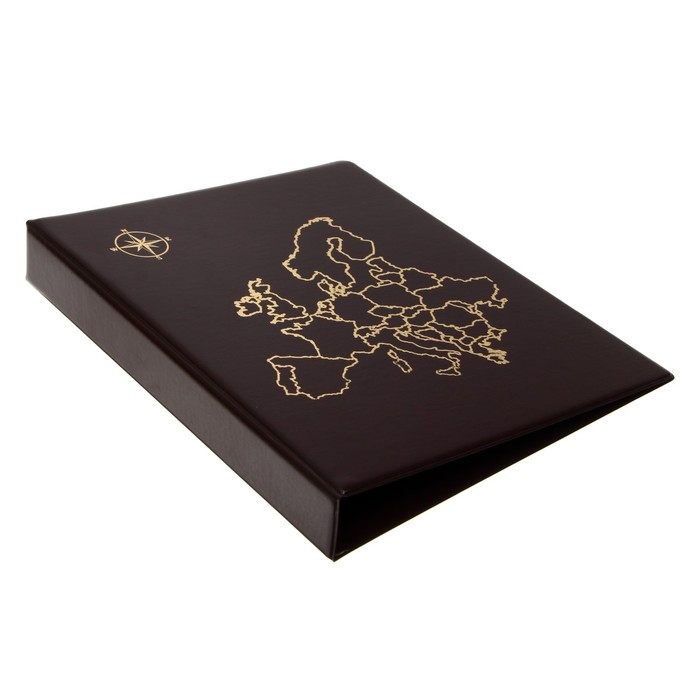 Альбом для монет на кольцах, формат Оптима 230 х 265 мм Calligrata Альбом для монет на кольцах, формат Оптима 230 х 265 мм Calligrata "Карта", входит до 20 листов, обложка ПВХ, коричневый