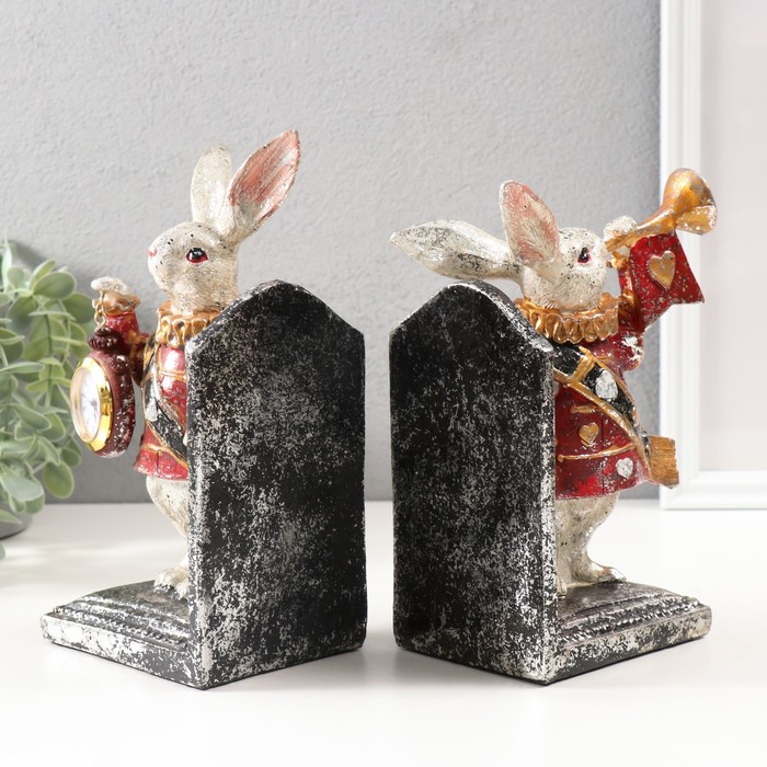 Подставка-держатель для книг интерьерная с часами"Заяц - паж" н-р из 2-х штук 2,5х21х8,5см