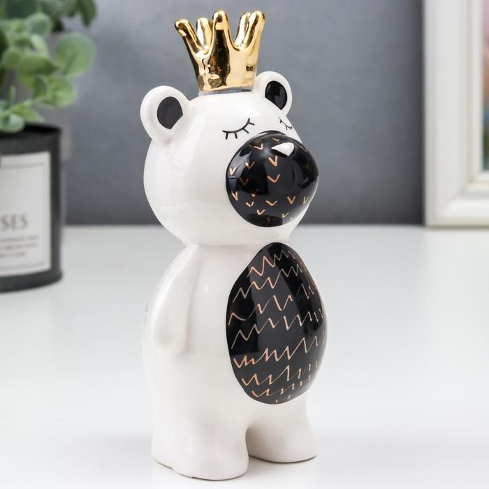 Сувенир керамика Сувенир керамика "Мишка в короне" бело-чёрный с золотом 14,5х7х7 см