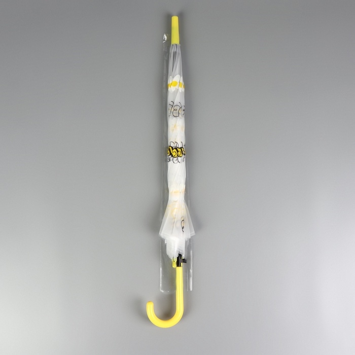 Зонт - трость полуавтоматический &laquo;Пчёлки&raquo;, 8 спиц, R = 45/54 см, D = 108 см, цвет прозрачный/белый/жёлтый