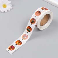 Наклейка бумага "Хэллоуин. Забавные тыковки" d=2,5 см 500 шт в рулоне