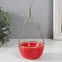 Сувенир керамика, металл подставка "Груша" красная с золотом 8х8х17 см