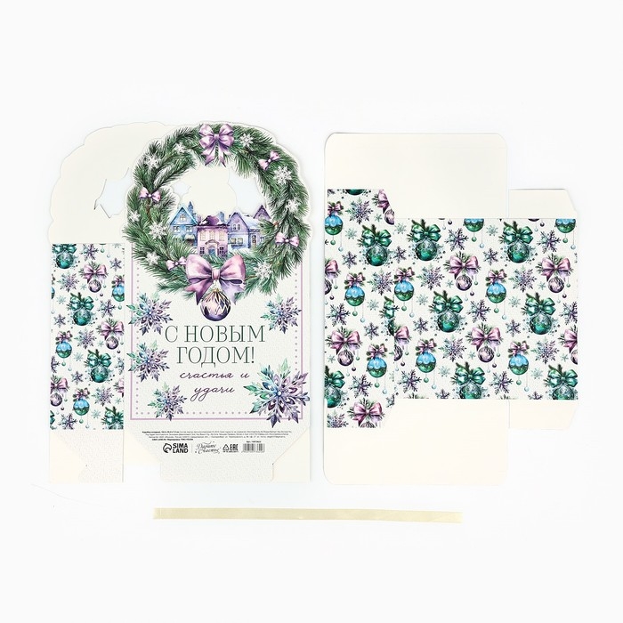 Коробка новогодняя складная &laquo;Новогодний венок&raquo; 18.4 х 30.4 х 7.3 см, Новый год