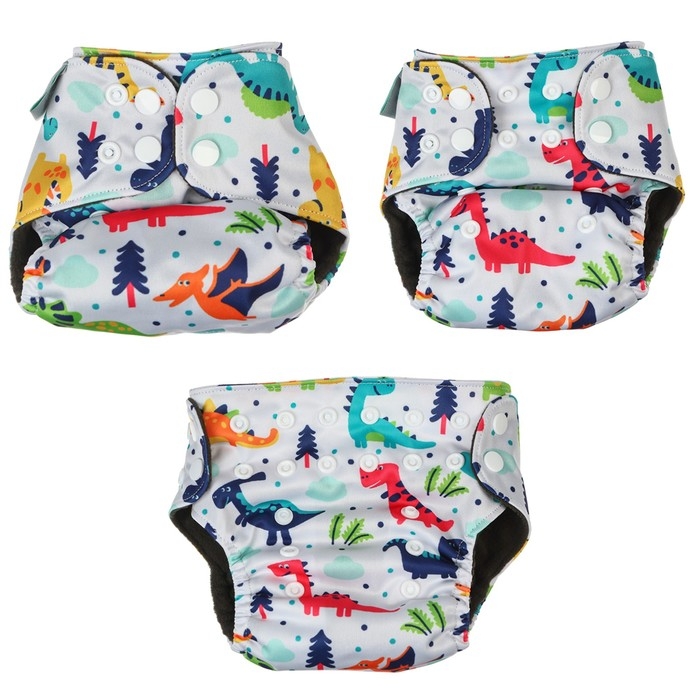Многоразовый подгузник &laquo;Динозаврики&raquo;, 3-8 кг, цвет белый, Крошка Я