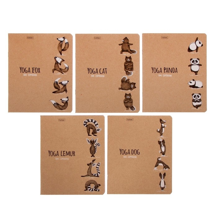 Тетрадь 48 листов в клетку Animals Yoga, обложка крафт-картон, блок офсет, МИКС Тетрадь 48 листов в клетку Animals Yoga, обложка крафт-картон, блок офсет, МИКС