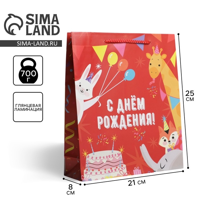 Пакет подарочный ламинированный, упаковка, &laquo;С Днем Рождения&raquo;, ML 21 х 25 х 8 см